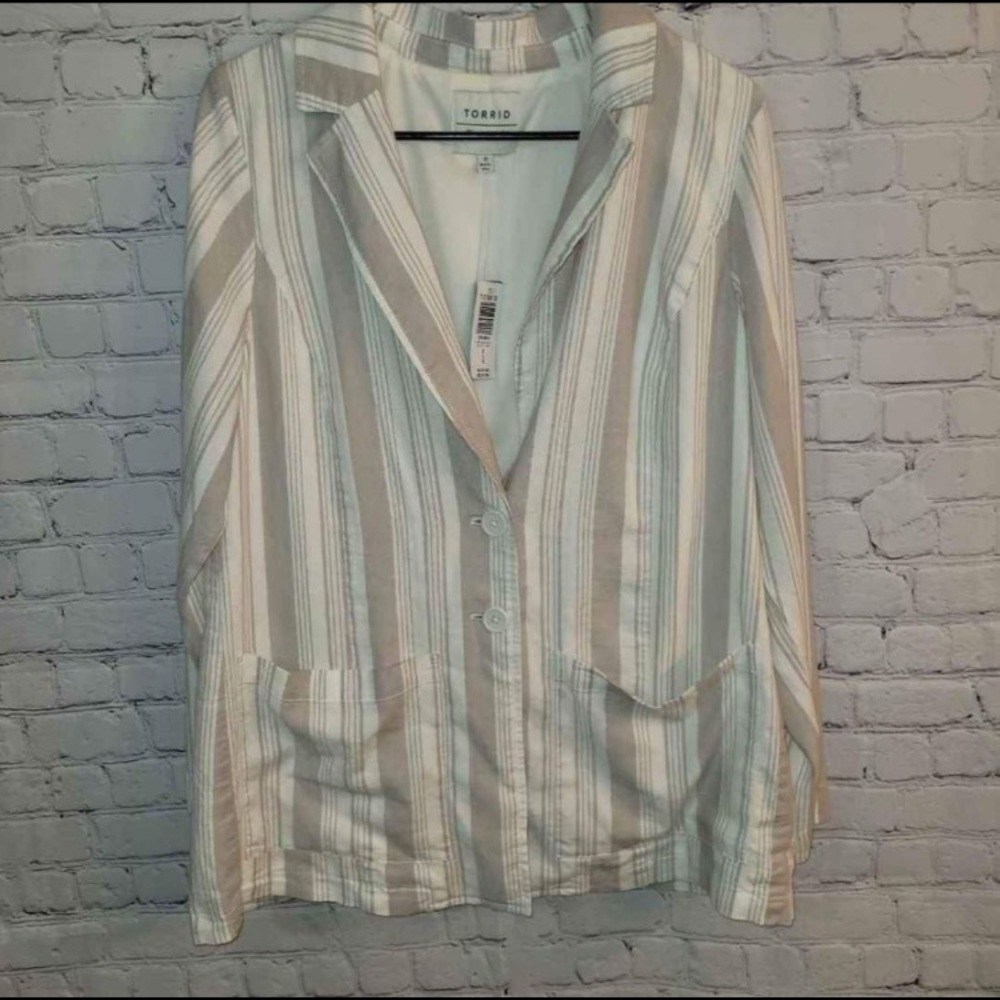 Torrid Linen Stripped Lightweight Blazer Size 0